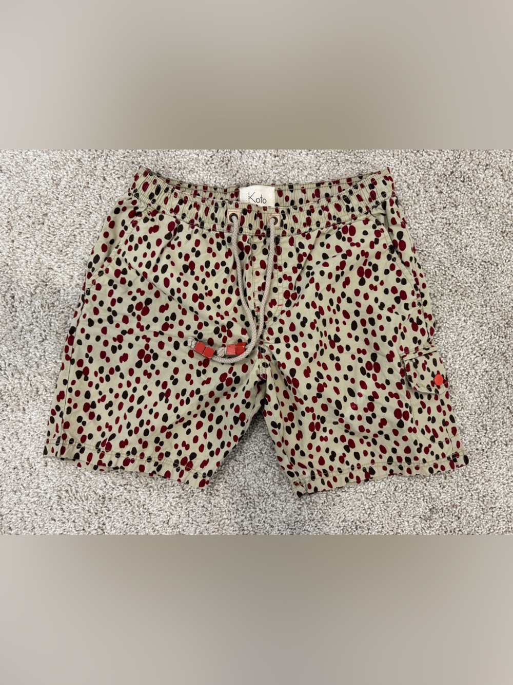 Koto Men's Beige Dot-Print Hybrid Shorts with Red & Black Accents